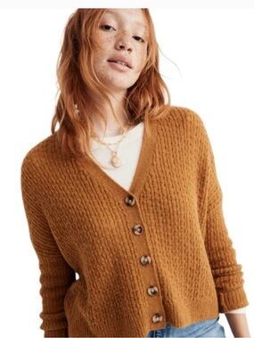 Madewell Button-Front Chunky Cardigan in Camel Brown